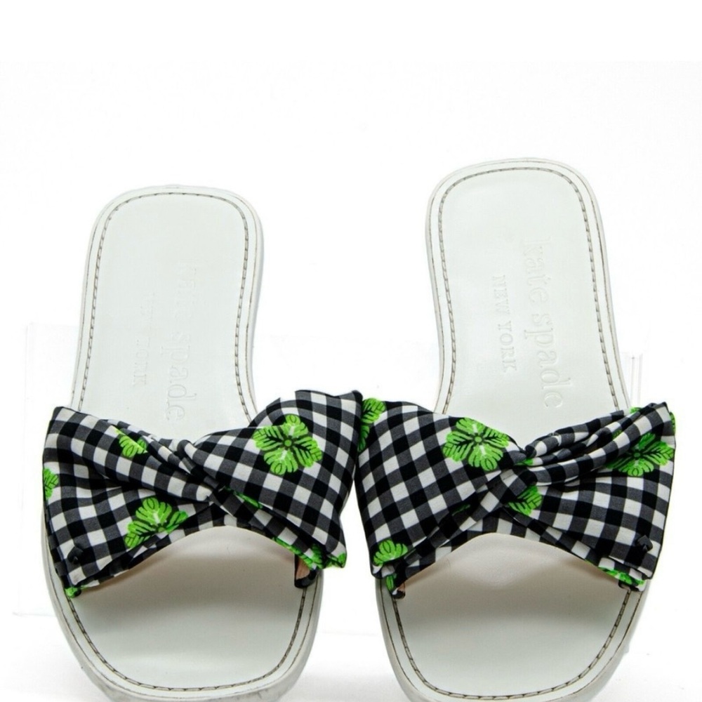 Kate Spade Gingham Sandals with Green Floral Accents